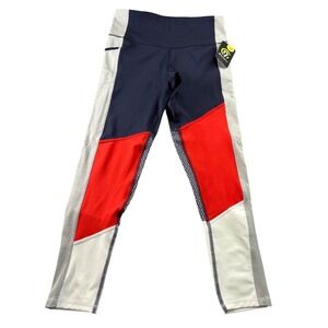 Champion High Rise Colorblock Athletic Leggings Pocket Navy Red Gray Size M
